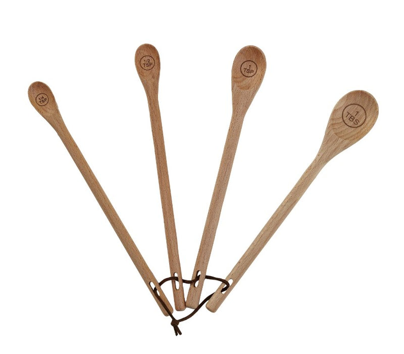 Carved Beech Wood Measuring Spoons, Set of 4