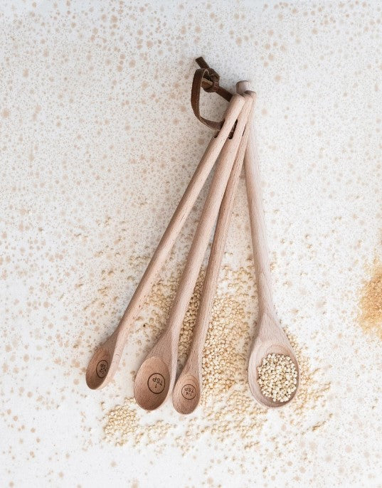 Carved Beech Wood Measuring Spoons, Set of 4